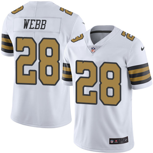 Men's Limited B.W. Webb Nike Jersey White - #28 Rush NFL New Orleans Saints